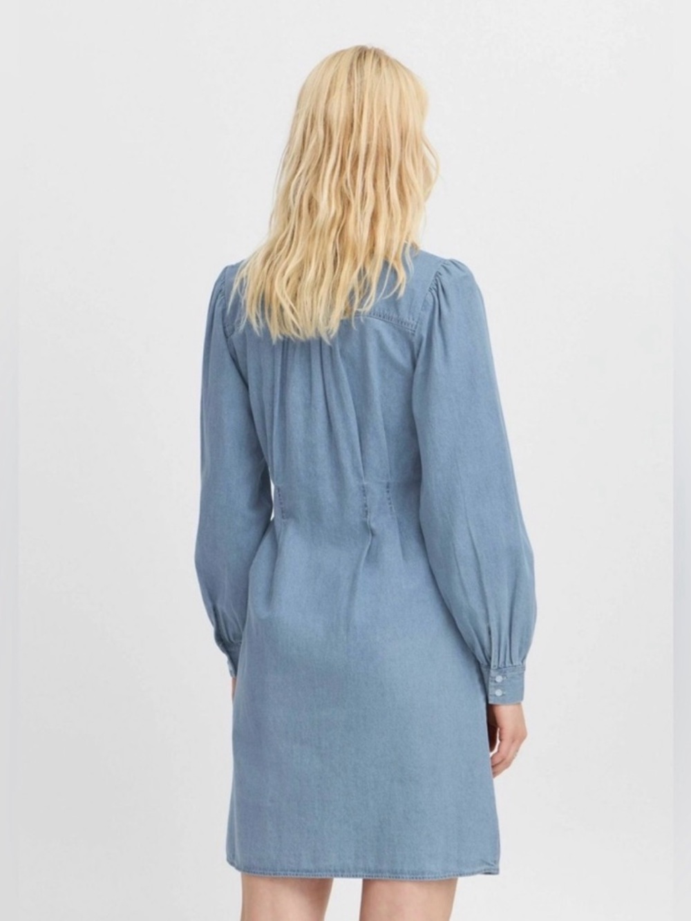 ICHI Light Wash Denim Button-Front Dress - Picture 3 of 6